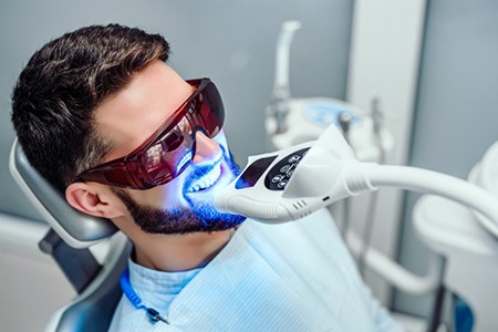 a patient undergoing teeth whitening treatment